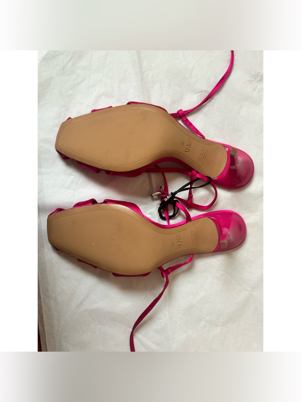 ZARA Fuchsia Satin High Heel Sandals - Picture 9 of 12